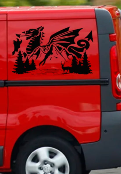 2 x TVP Welsh Dragon Mountain Scene Panel Decals - Choice Of Colour