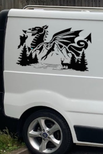 2 x TVP Welsh Dragon Mountain Scene Panel Decals - Choice Of Colour